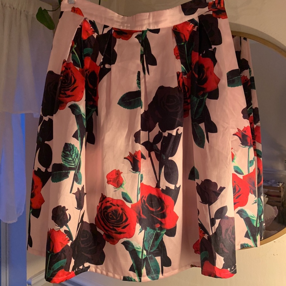 Pink Floral Midi Skirt